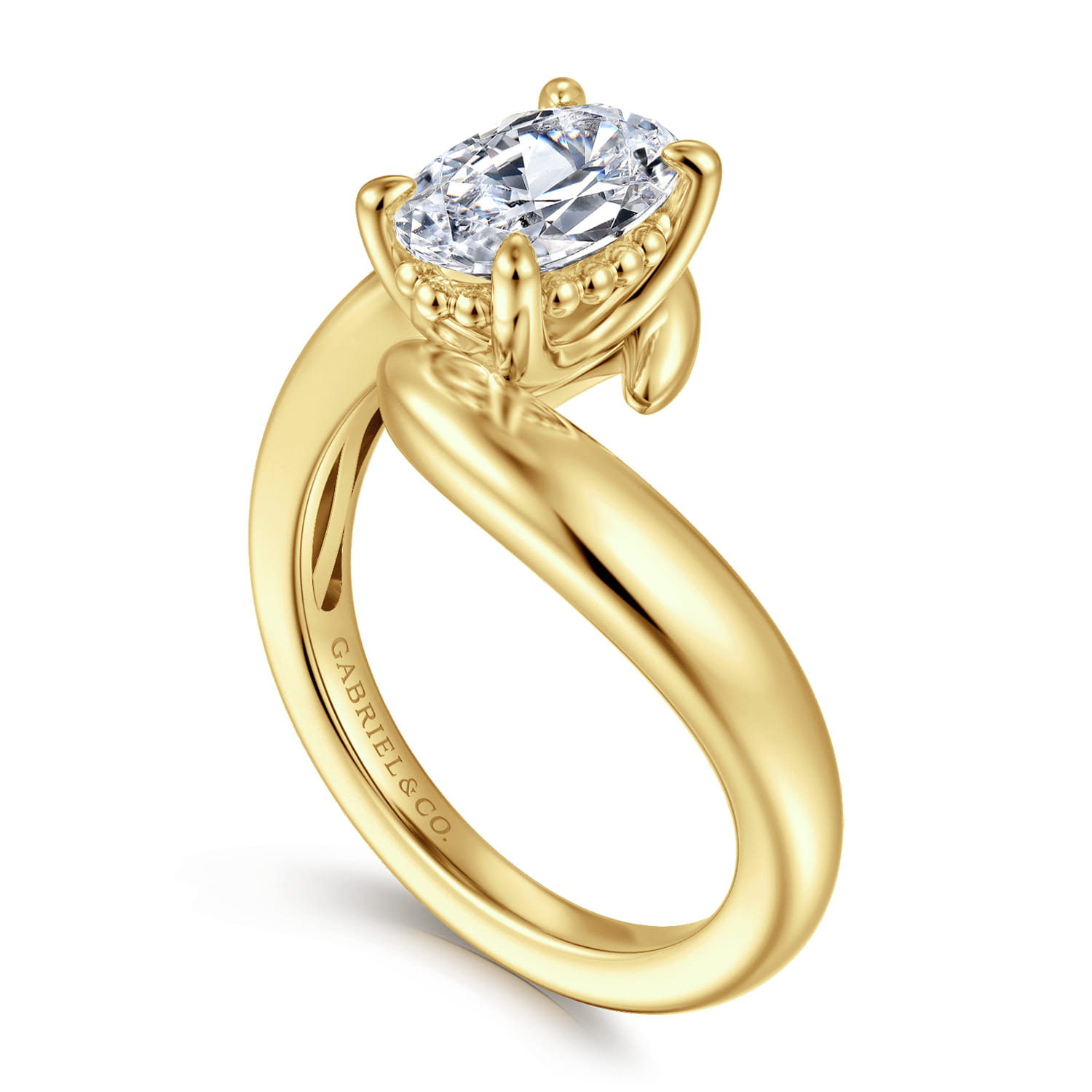 Bettie - 14K Yellow Gold Bypass Oval Diamond Engagement Ring - Shot 3