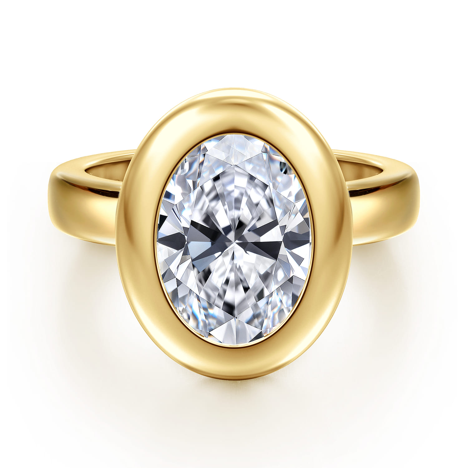 Pauline - 14K Yellow Gold Bezel Set Oval Diamond Engagement Ring - Shot 1