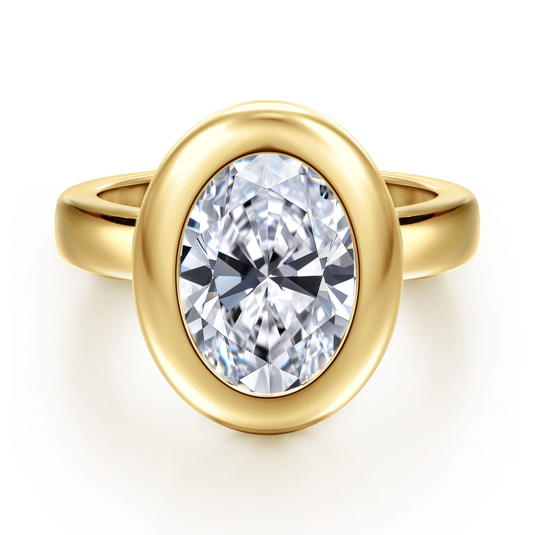 Pauline - 14K Yellow Gold Bezel Set Oval Diamond Engagement Ring - Shot 1