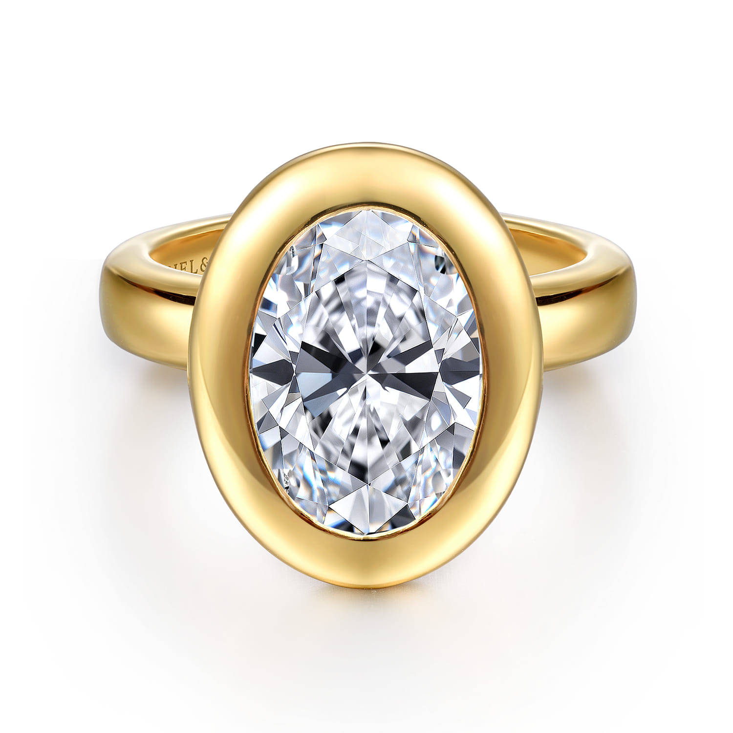 Pauline - 14K Yellow Gold Bezel Set Oval Diamond Engagement Ring - Shot 1