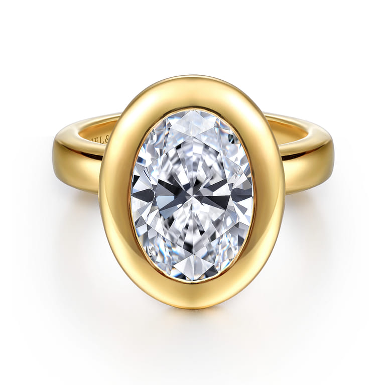 Pauline - 14K Yellow Gold Bezel Set Oval Diamond Engagement Ring - Shot 1