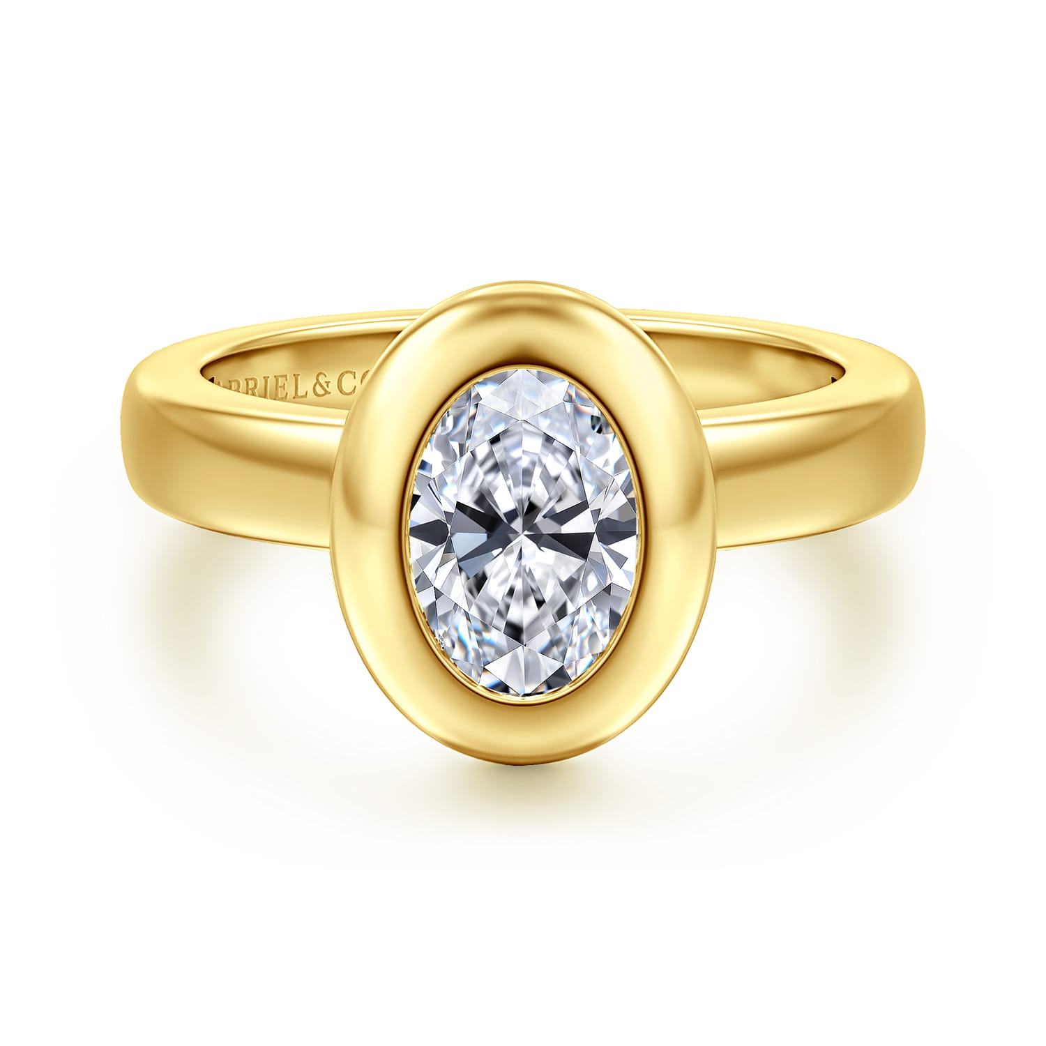 Pauline - 14K Yellow Gold Bezel Set Oval Diamond Engagement Ring - Shot 1