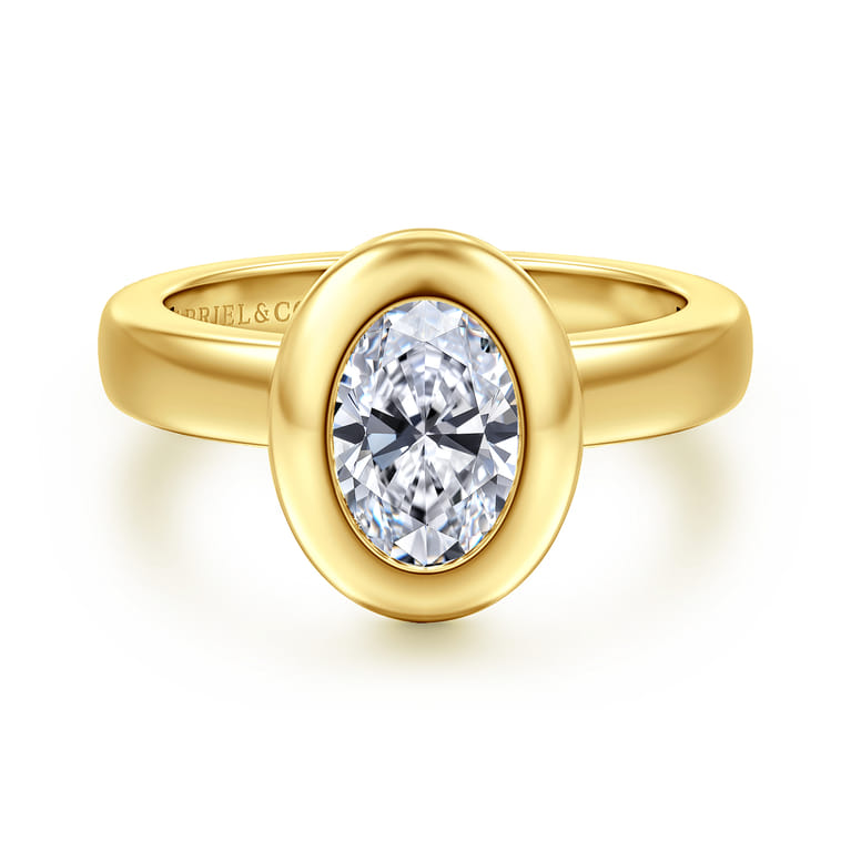 Pauline - 14K Yellow Gold Bezel Set Oval Diamond Engagement Ring - Shot 1