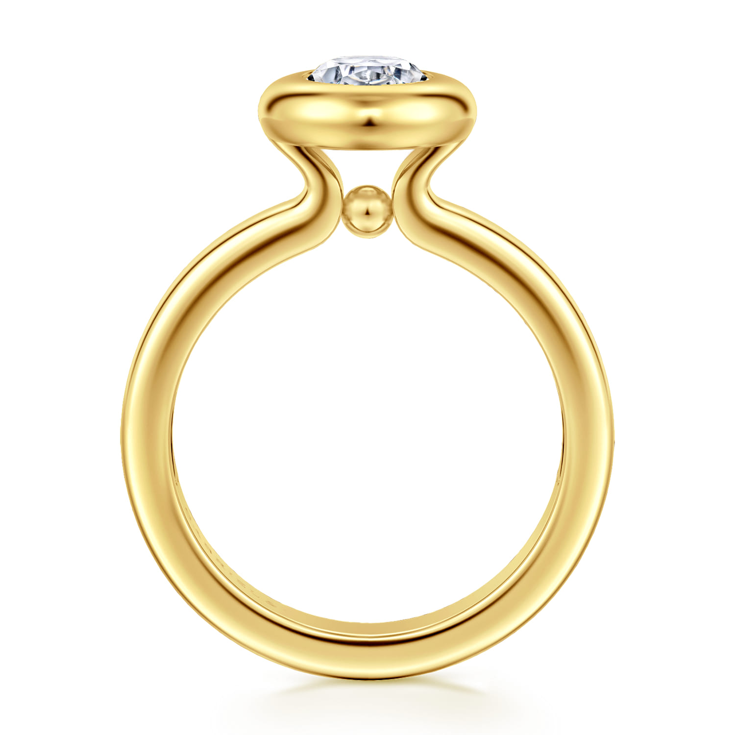 Pauline - 14K Yellow Gold Bezel Set Oval Diamond Engagement Ring - Shot 2