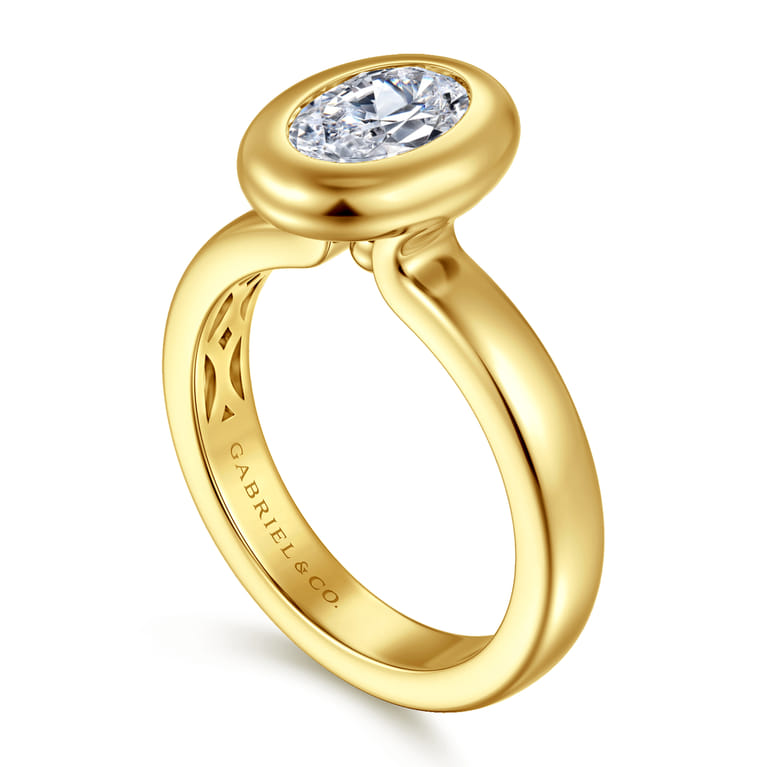 Pauline - 14K Yellow Gold Bezel Set Oval Diamond Engagement Ring - Shot 3