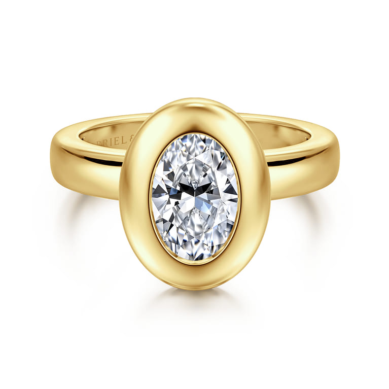 Pauline - 14K Yellow Gold Bezel Set Oval Diamond Engagement Ring - Shot 1
