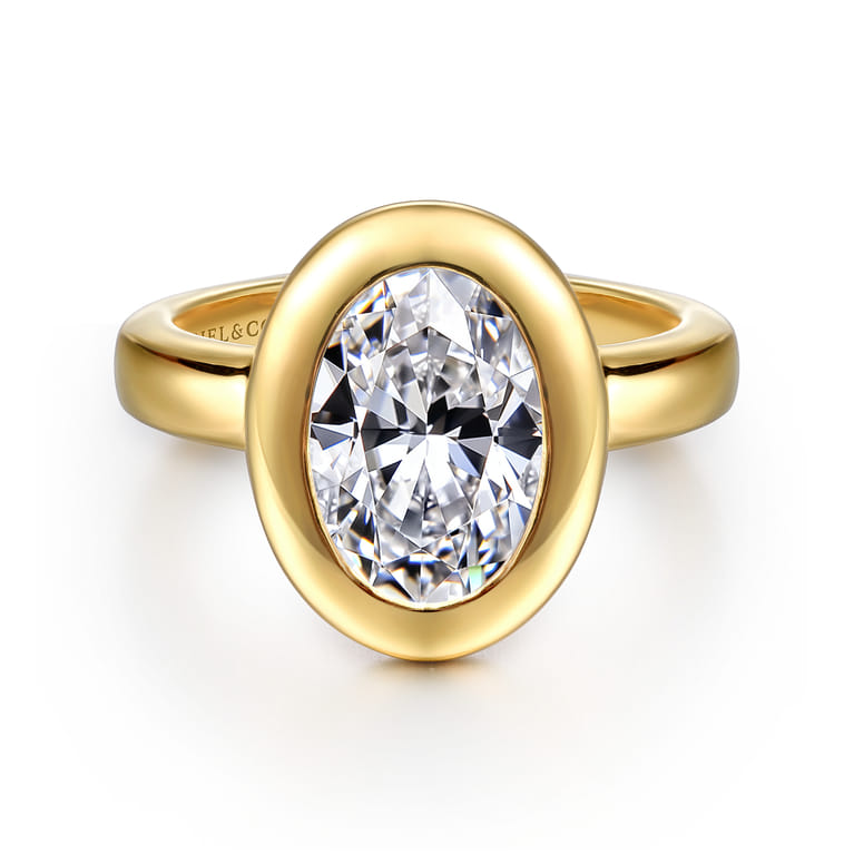 Pauline - 14K Yellow Gold Bezel Set Oval Diamond Engagement Ring - Shot 1