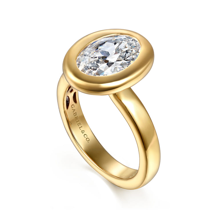 Pauline - 14K Yellow Gold Bezel Set Oval Diamond Engagement Ring - Shot 3