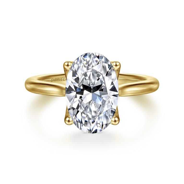 Nola - 14K Yellow Gold Oval Lotus Diamond Engagement Ring - Shot 1