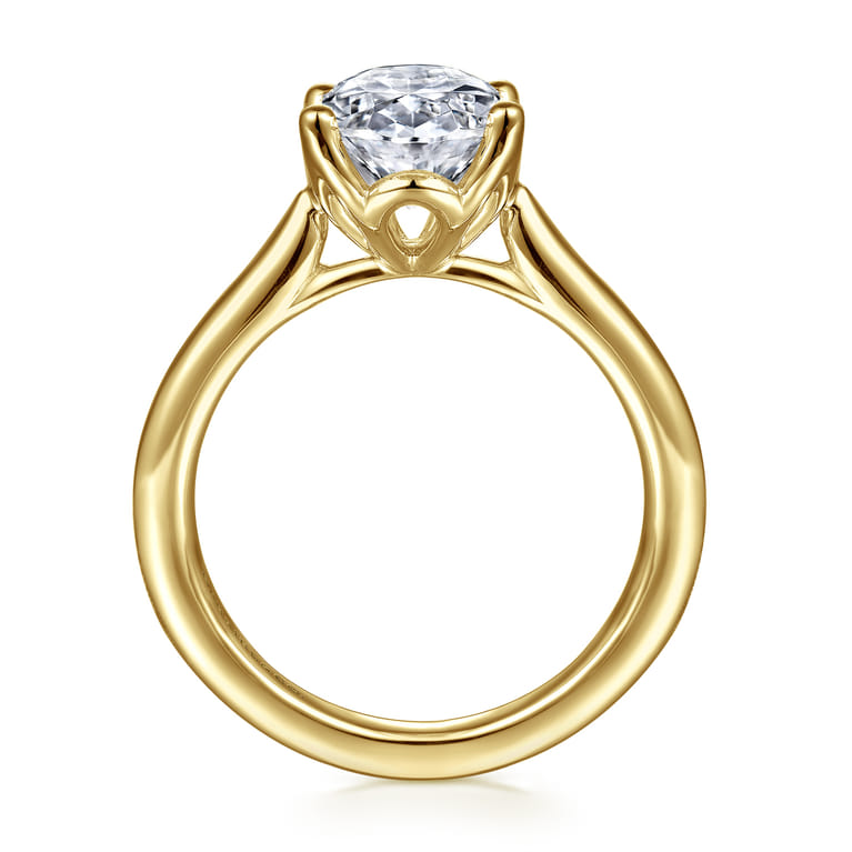 Nola - 14K Yellow Gold Oval Lotus Diamond Engagement Ring - Shot 2