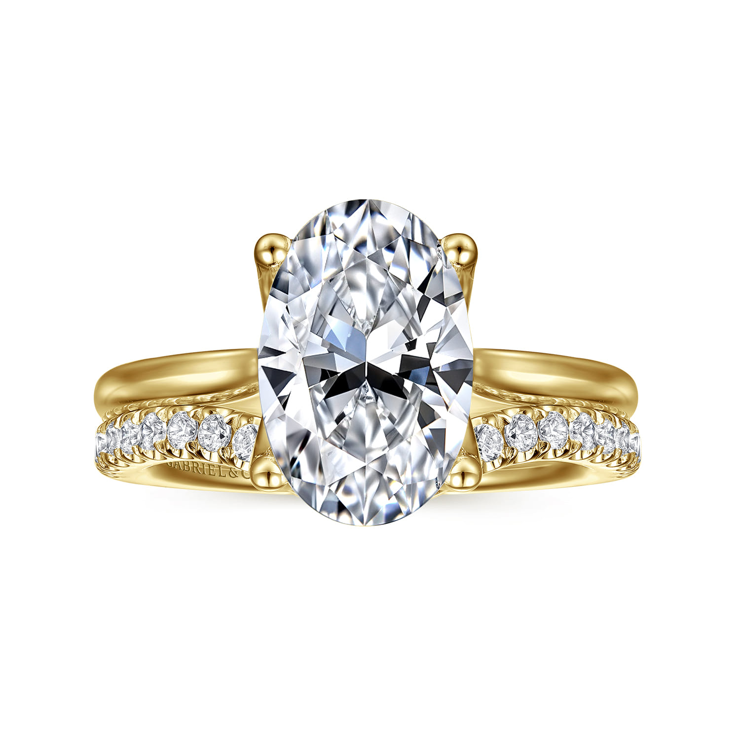 Nola - 14K Yellow Gold Oval Lotus Diamond Engagement Ring - Shot 4