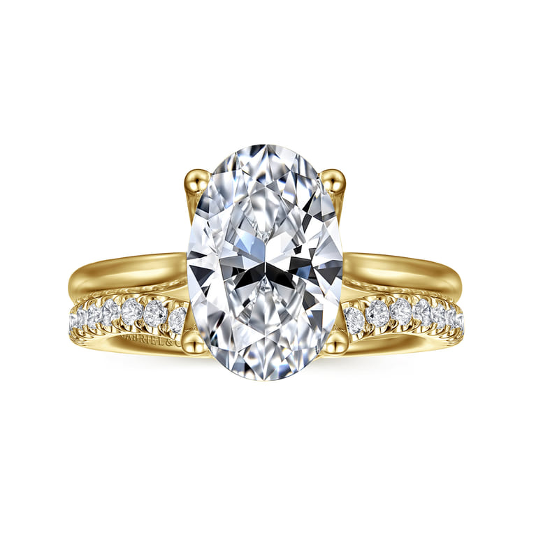Nola - 14K Yellow Gold Oval Lotus Diamond Engagement Ring - Shot 4