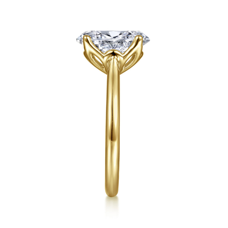Nola - 14K Yellow Gold Oval Lotus Diamond Engagement Ring - Shot 5