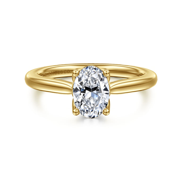Nola - 14K Yellow Gold Oval Lotus Diamond Engagement Ring - Shot 1
