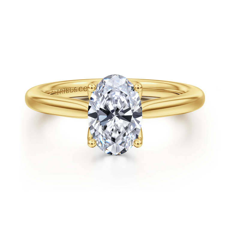 Nola - 14K Yellow Gold Oval Lotus Diamond Engagement Ring - Shot 1
