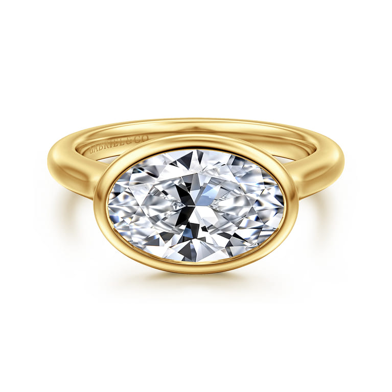 Irene - 14K Yellow Gold East West Bezel Set Oval Diamond Engagement Ring - Shot 1