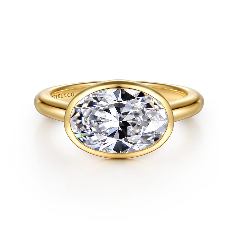 Irene - 14K Yellow Gold East West Bezel Set Oval Diamond Engagement Ring - Shot 1