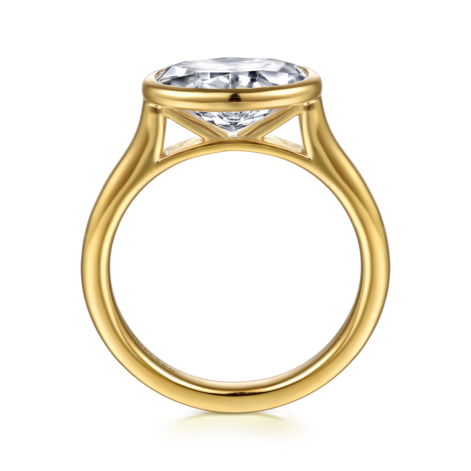 Irene - 14K Yellow Gold East West Bezel Set Oval Diamond Engagement Ring - Shot 2
