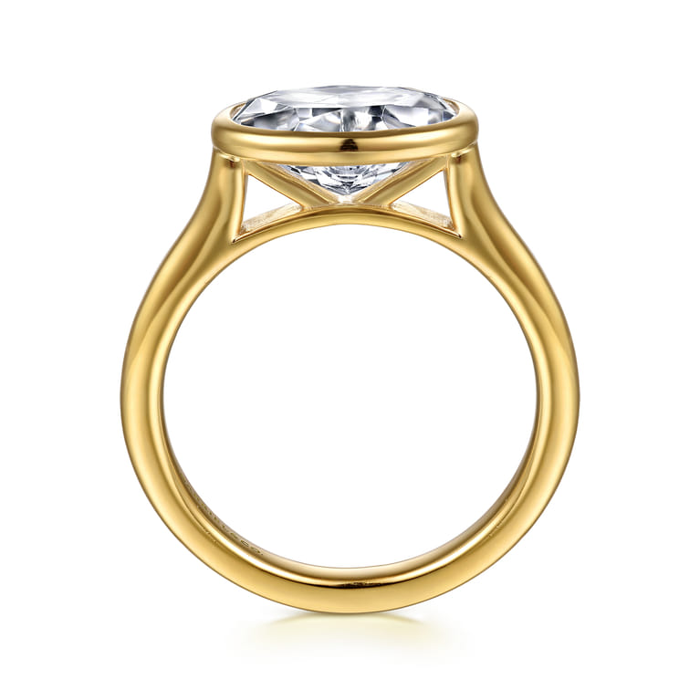 Irene - 14K Yellow Gold East West Bezel Set Oval Diamond Engagement Ring - Shot 2