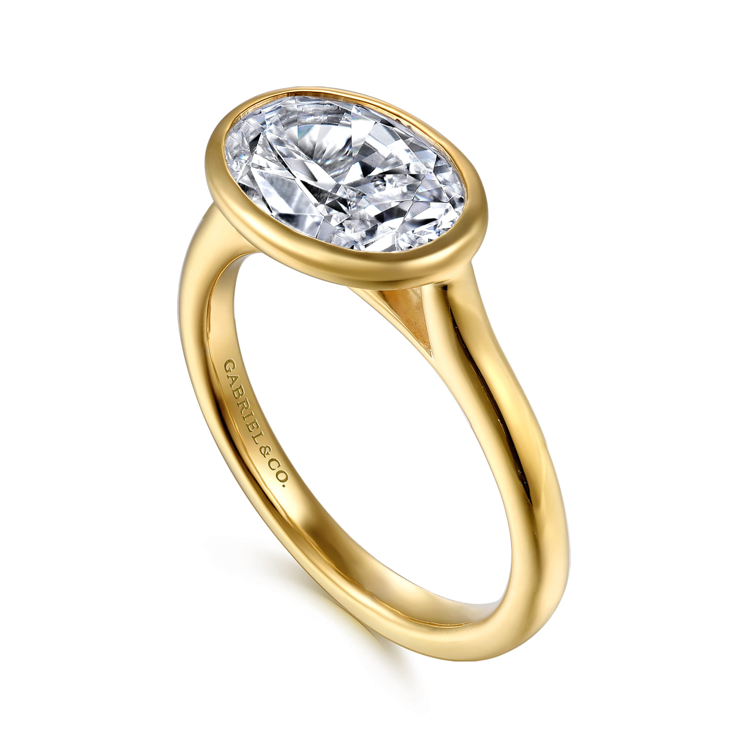 Irene - 14K Yellow Gold East West Bezel Set Oval Diamond Engagement Ring - Shot 3