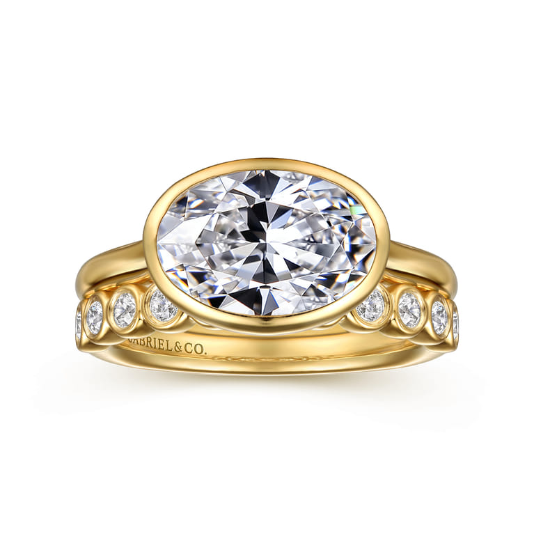 Irene - 14K Yellow Gold East West Bezel Set Oval Diamond Engagement Ring - Shot 4