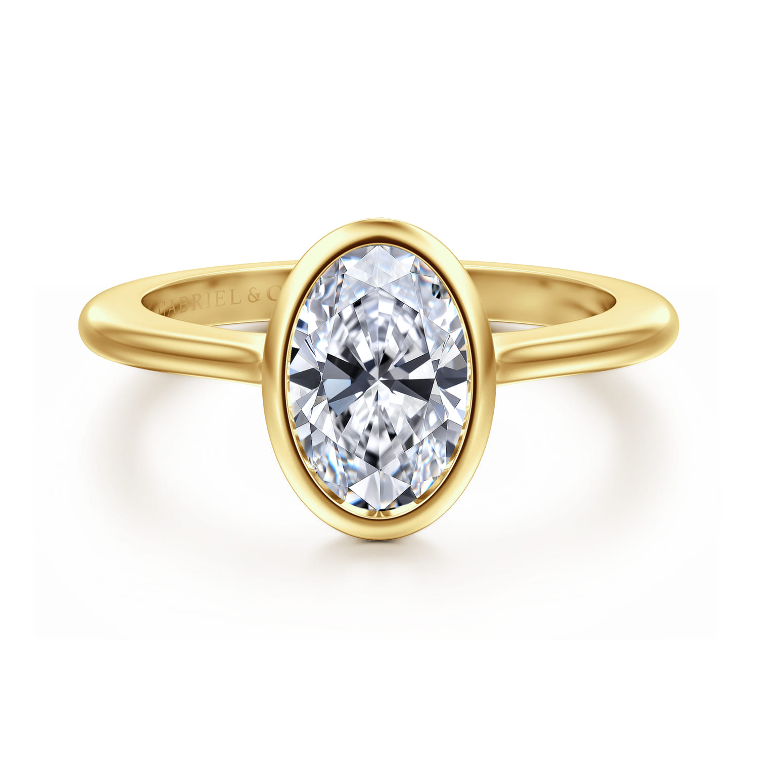 Brooke - 14K Yellow Gold Oval Cut Bezel Set Solitaire Diamond Engagement Ring - Shot 1