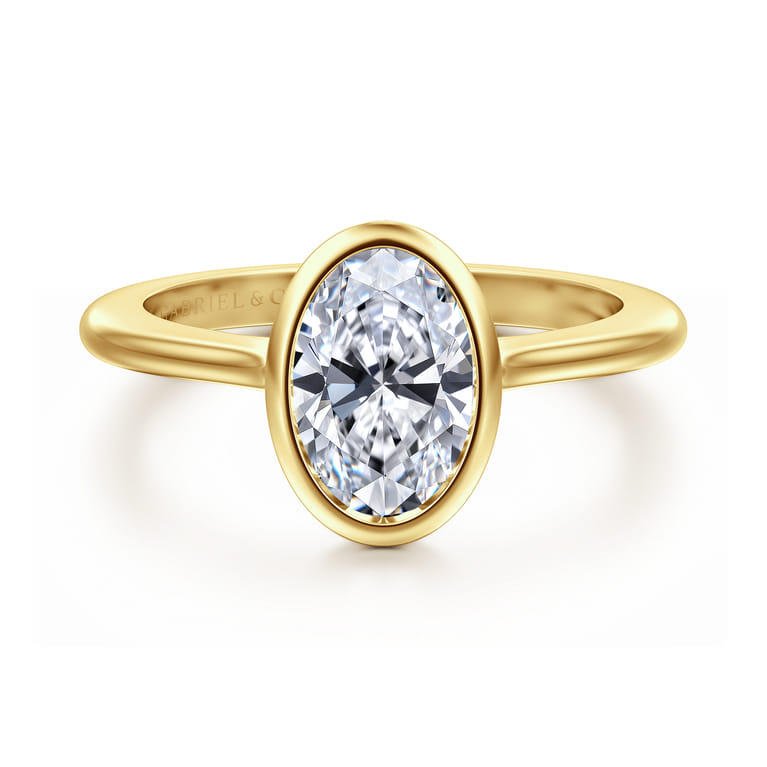 Brooke - 14K Yellow Gold Oval Cut Bezel Set Solitaire Diamond Engagement Ring - Shot 1