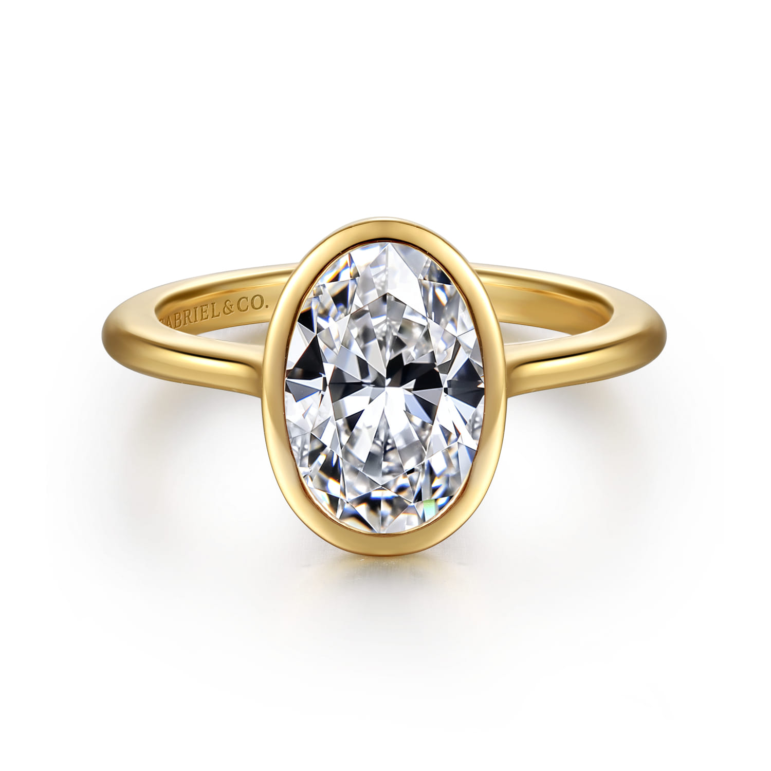 Brooke - 14K Yellow Gold Oval Cut Bezel Set Solitaire Diamond Engagement Ring - Shot 1