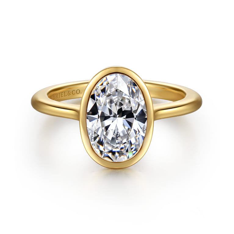 Brooke - 14K Yellow Gold Oval Cut Bezel Set Solitaire Diamond Engagement Ring - Shot 1
