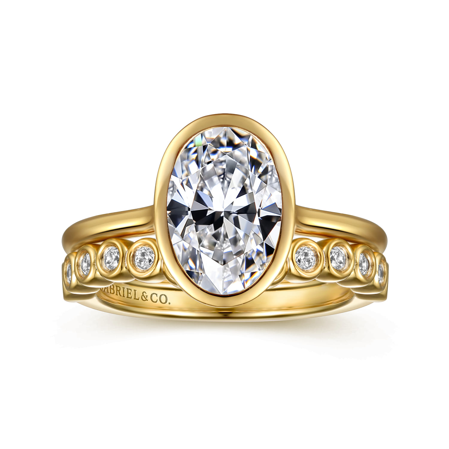Brooke - 14K Yellow Gold Oval Cut Bezel Set Solitaire Diamond Engagement Ring - Shot 4