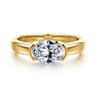 Bara - 14K Yellow Gold Half Bezel East West Oval Diamond Engagement Ring