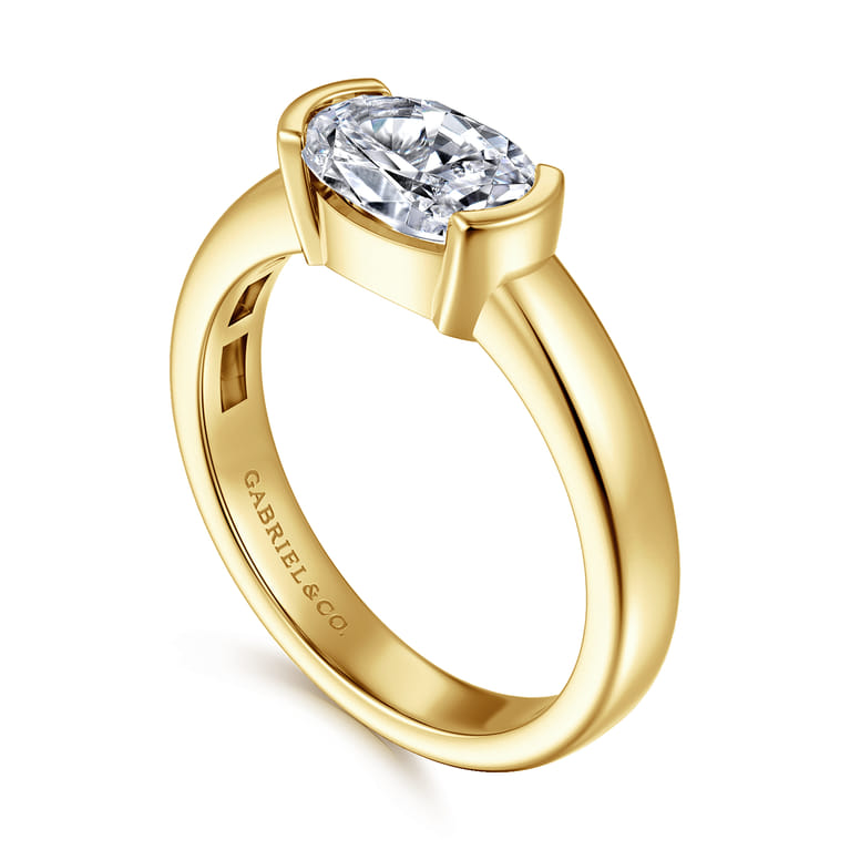 Bara - 14K Yellow Gold Half Bezel East West Oval Diamond Engagement Ring - Shot 3