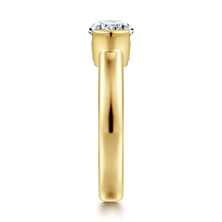 Bara - 14K Yellow Gold Half Bezel East West Oval Diamond Engagement Ring - Shot 5