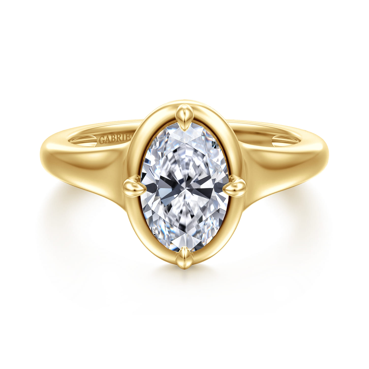 Elsa - 14K Yellow Gold Compass Bezel Prong Oval Solitaire Diamond Engagement Ring - Shot 1