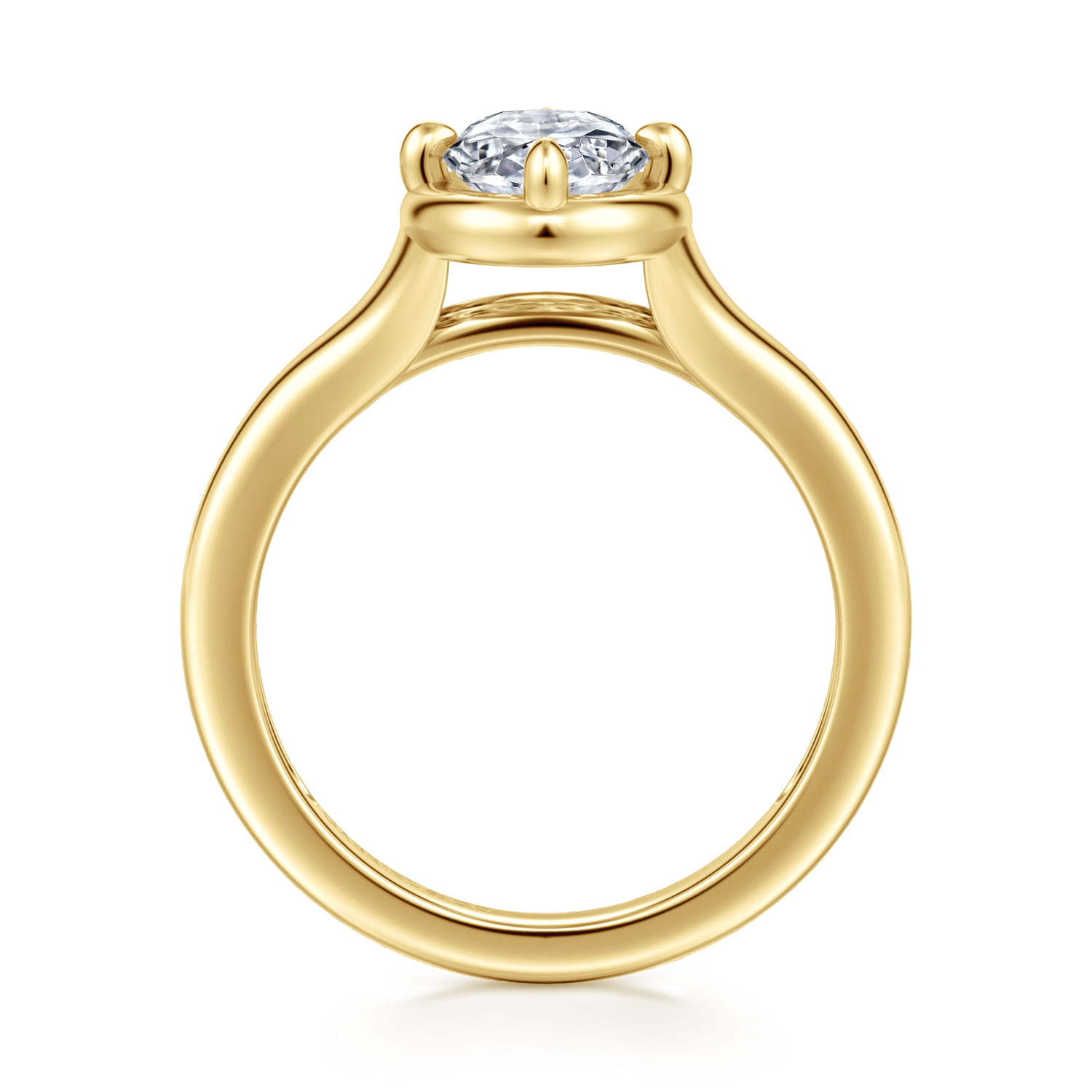 Elsa - 14K Yellow Gold Compass Bezel Prong Oval Solitaire Diamond Engagement Ring - Shot 2