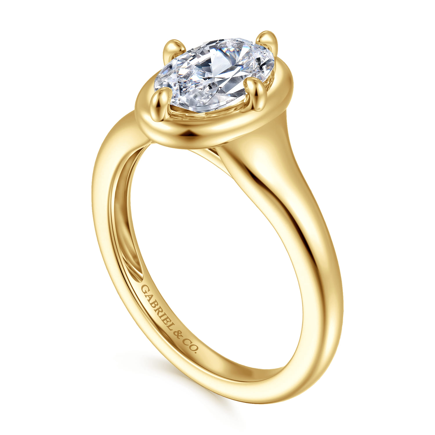 Elsa - 14K Yellow Gold Compass Bezel Prong Oval Solitaire Diamond Engagement Ring - Shot 3