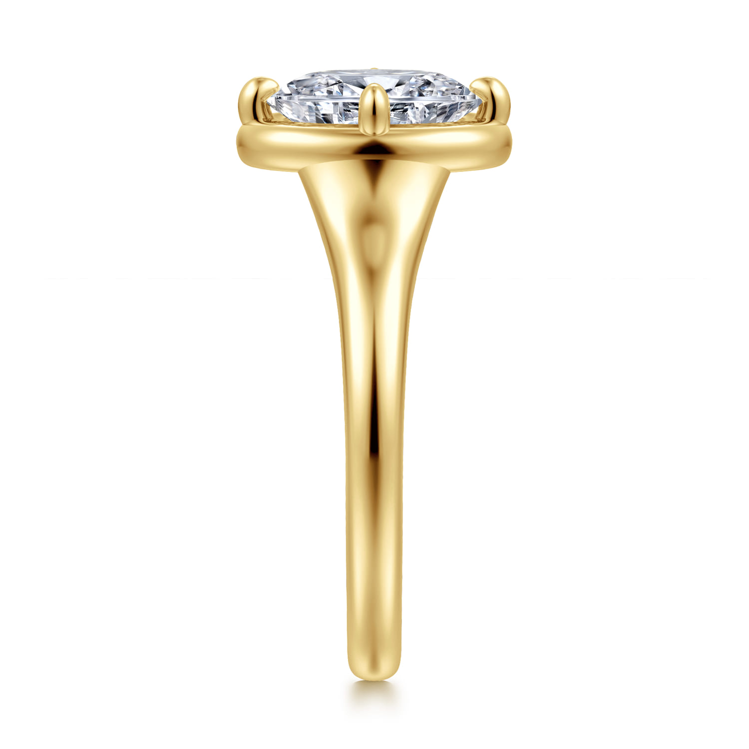 Elsa - 14K Yellow Gold Compass Bezel Prong Oval Solitaire Diamond Engagement Ring - Shot 4