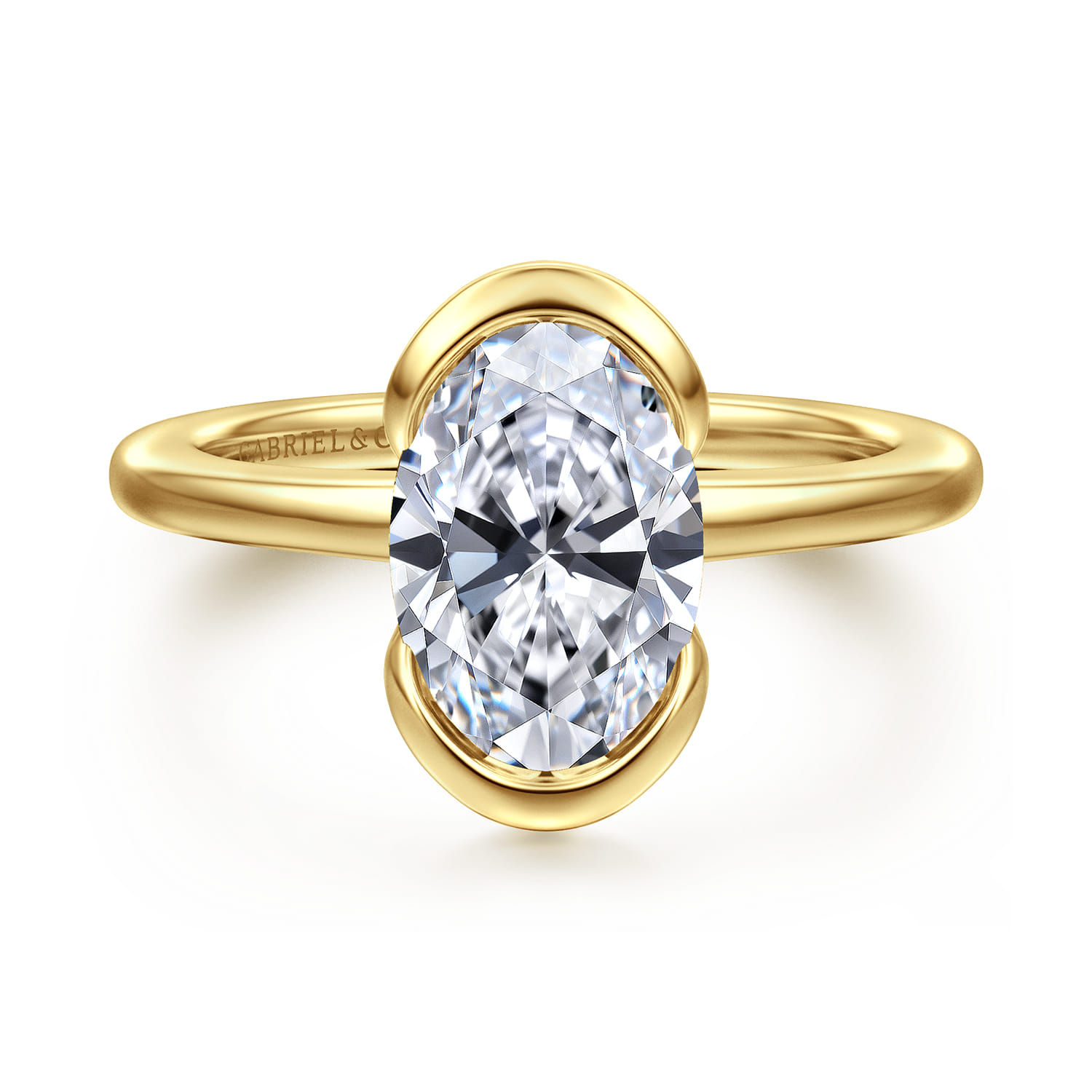 Bethanne - 14K Yellow Gold Half Bezel Oval Solitaire Diamond Engagement Ring - Shot 1