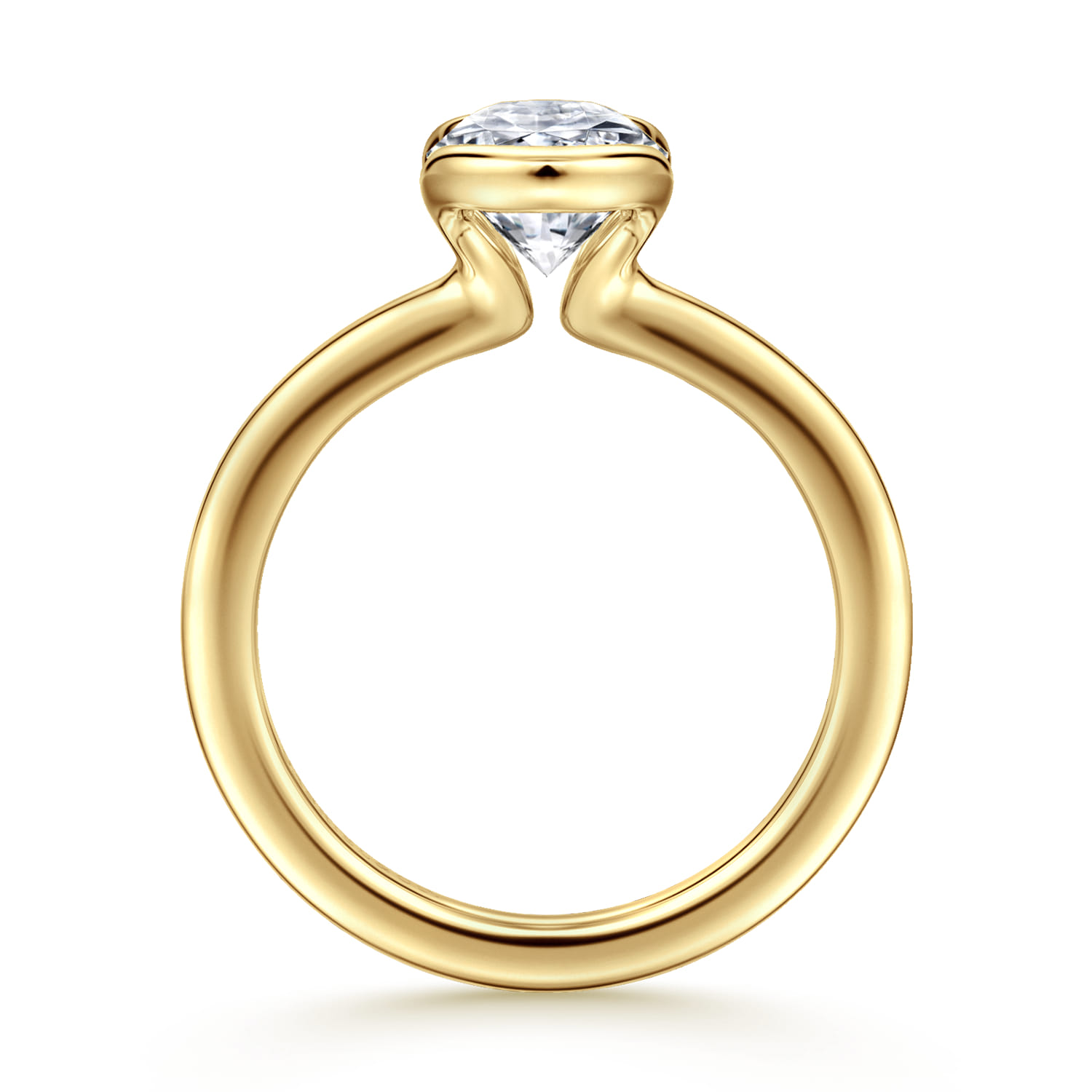 Bethanne - 14K Yellow Gold Half Bezel Oval Solitaire Diamond Engagement Ring - Shot 2