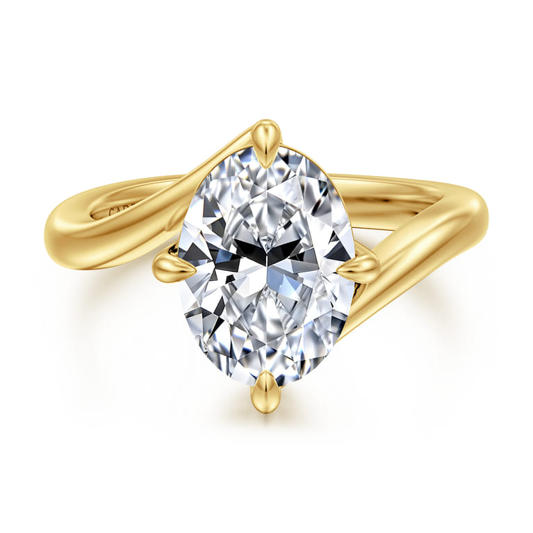 Rosette - 14K Yellow Gold Compass Prong Bypass Oval Diamond Engagement Ring - Shot 1