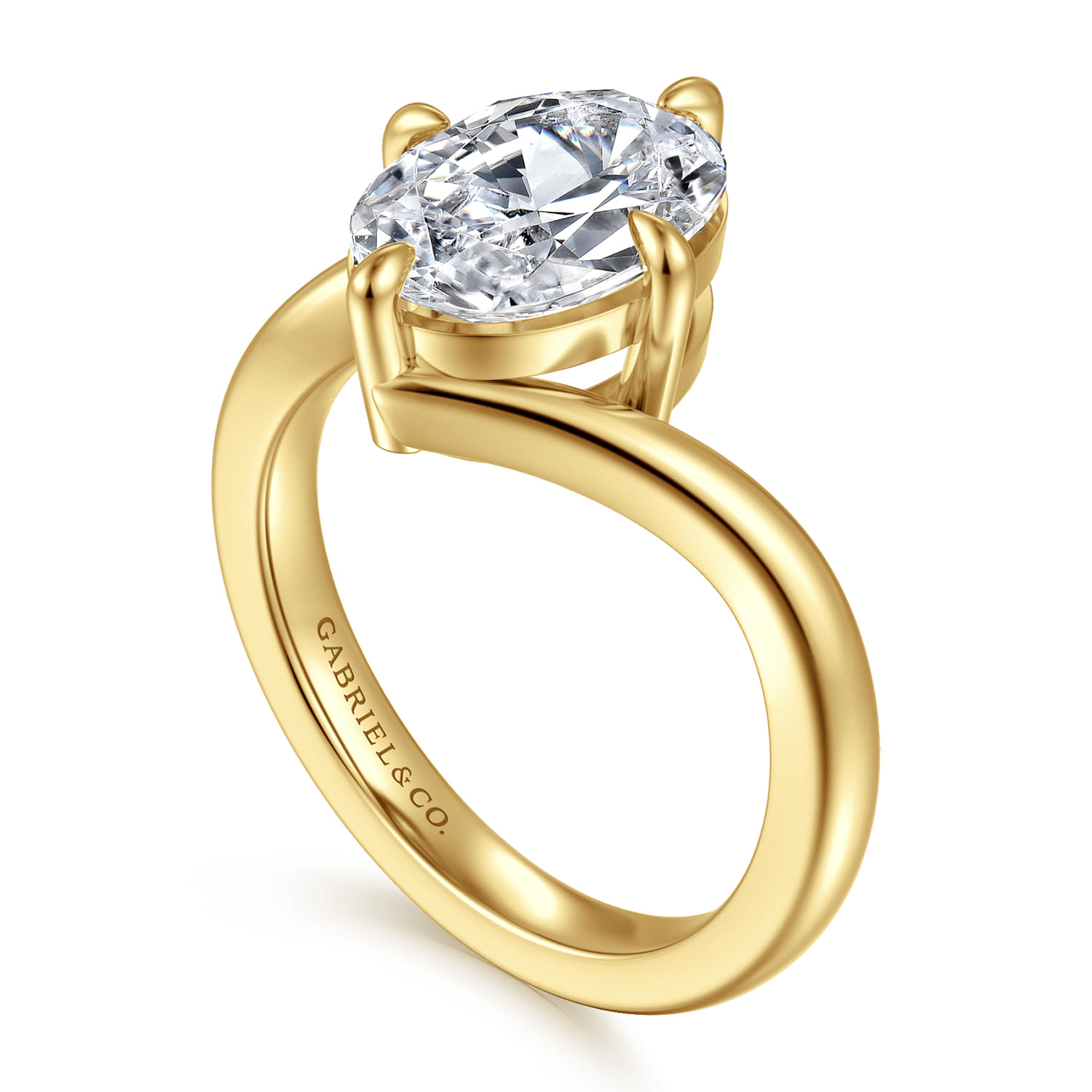 Rosette - 14K Yellow Gold Compass Prong Bypass Oval Diamond Engagement Ring - Shot 3