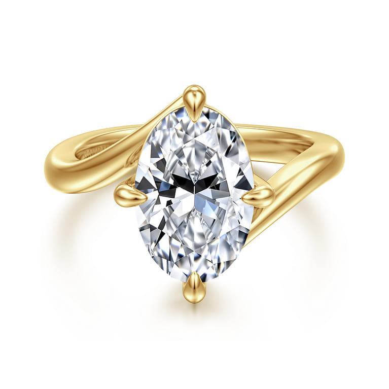 Rosette - 14K Yellow Gold Compass Prong Bypass Oval Diamond Engagement Ring - Shot 1