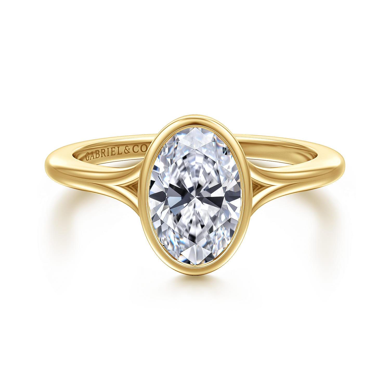 Kaya - 14K Yellow Gold Bezel Set Oval Solitaire Diamond Engagement Ring - Shot 1