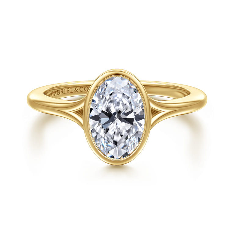 Kaya - 14K Yellow Gold Bezel Set Oval Solitaire Diamond Engagement Ring - Shot 1