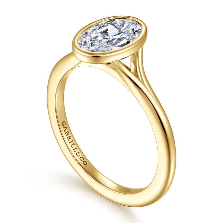 Kaya - 14K Yellow Gold Bezel Set Oval Solitaire Diamond Engagement Ring - Shot 3