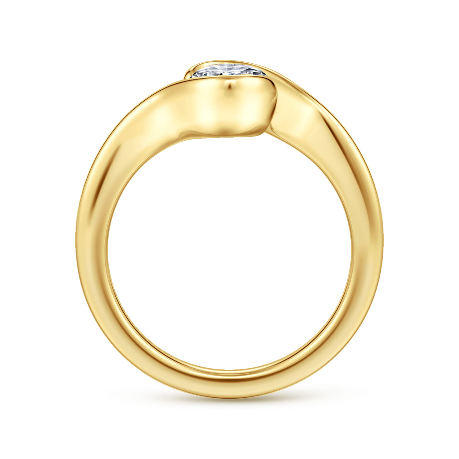 Bellisse - 14K Yellow Gold Bypass Oval Solitaire Diamond Engagement Ring - Shot 2