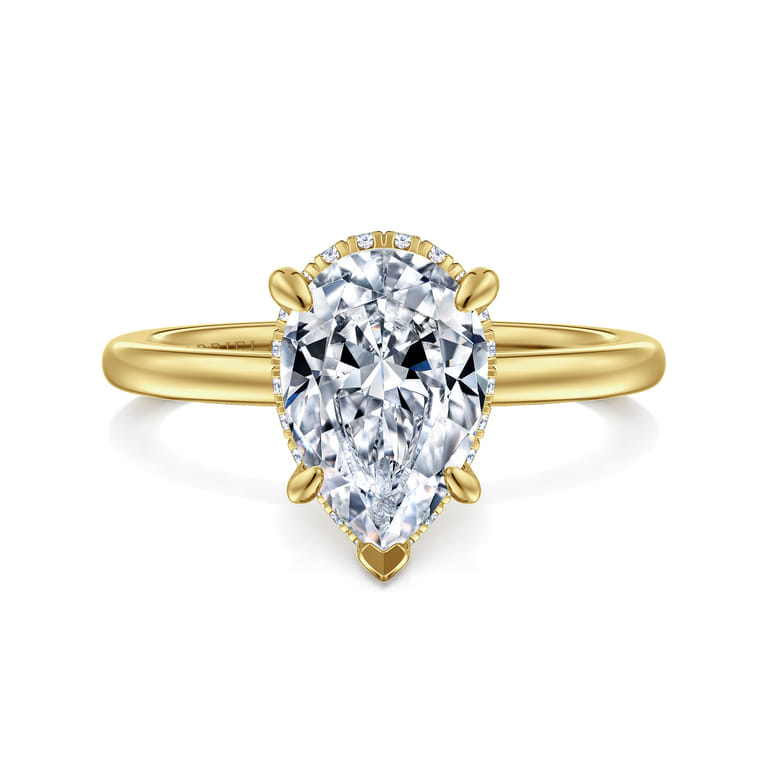 Rainah - 14K Yellow Gold Pear Shape Diamond Engagement Ring - 0.13 ct - Shot 1