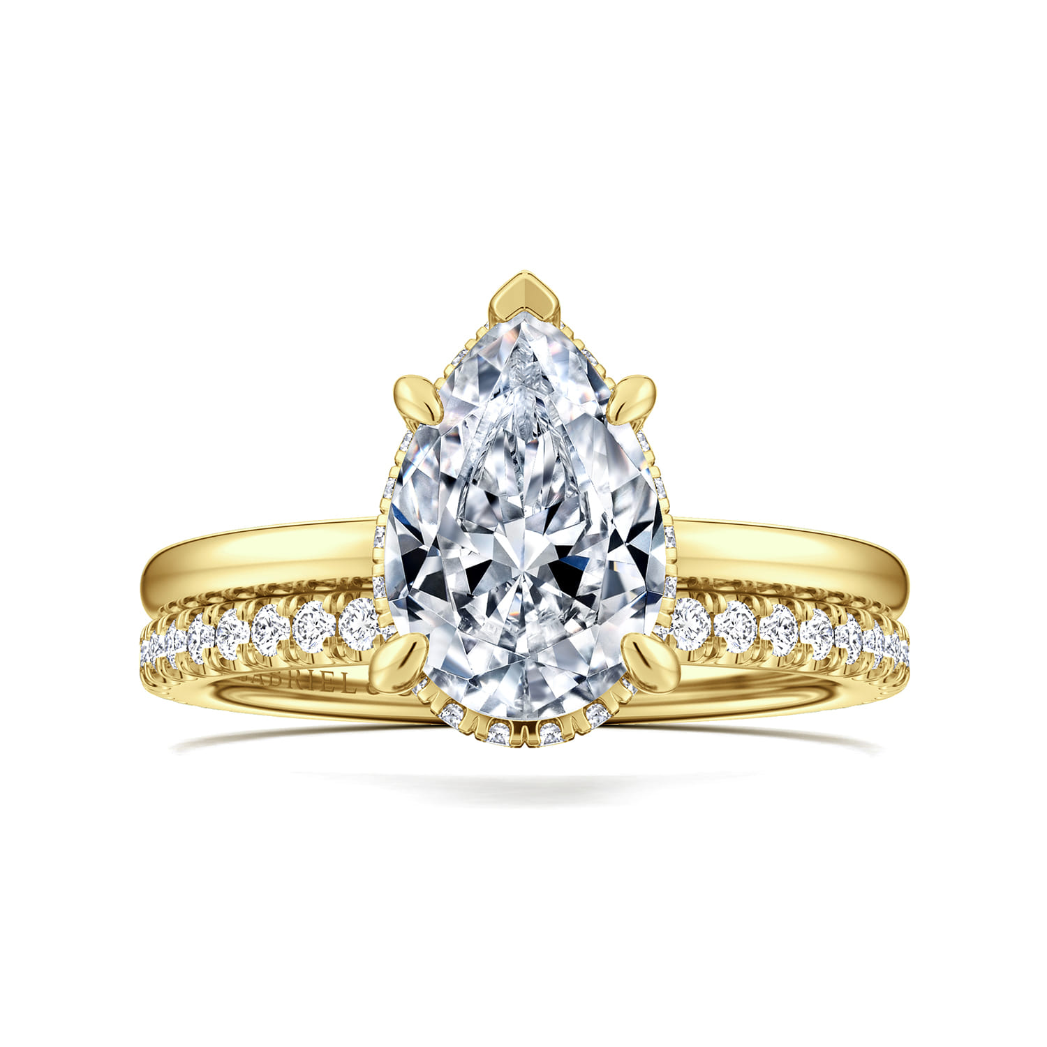 Rainah - 14K Yellow Gold Pear Shape Diamond Engagement Ring - 0.13 ct - Shot 4