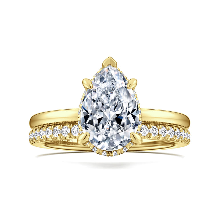 Rainah - 14K Yellow Gold Pear Shape Diamond Engagement Ring - 0.13 ct - Shot 4