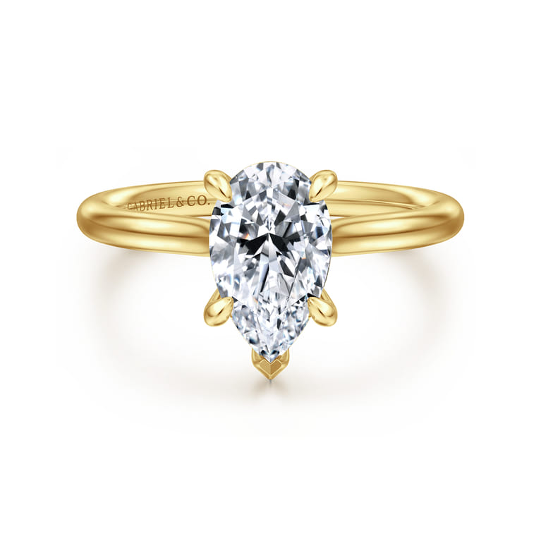 Badia - 14K Yellow Gold Pear Shape Solitaire Diamond Engagement Ring - 0.04 ct - Shot 1